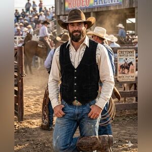 Western Frontier Men's Black Genuine Suede Leather Western Cowboy Vest Size XL